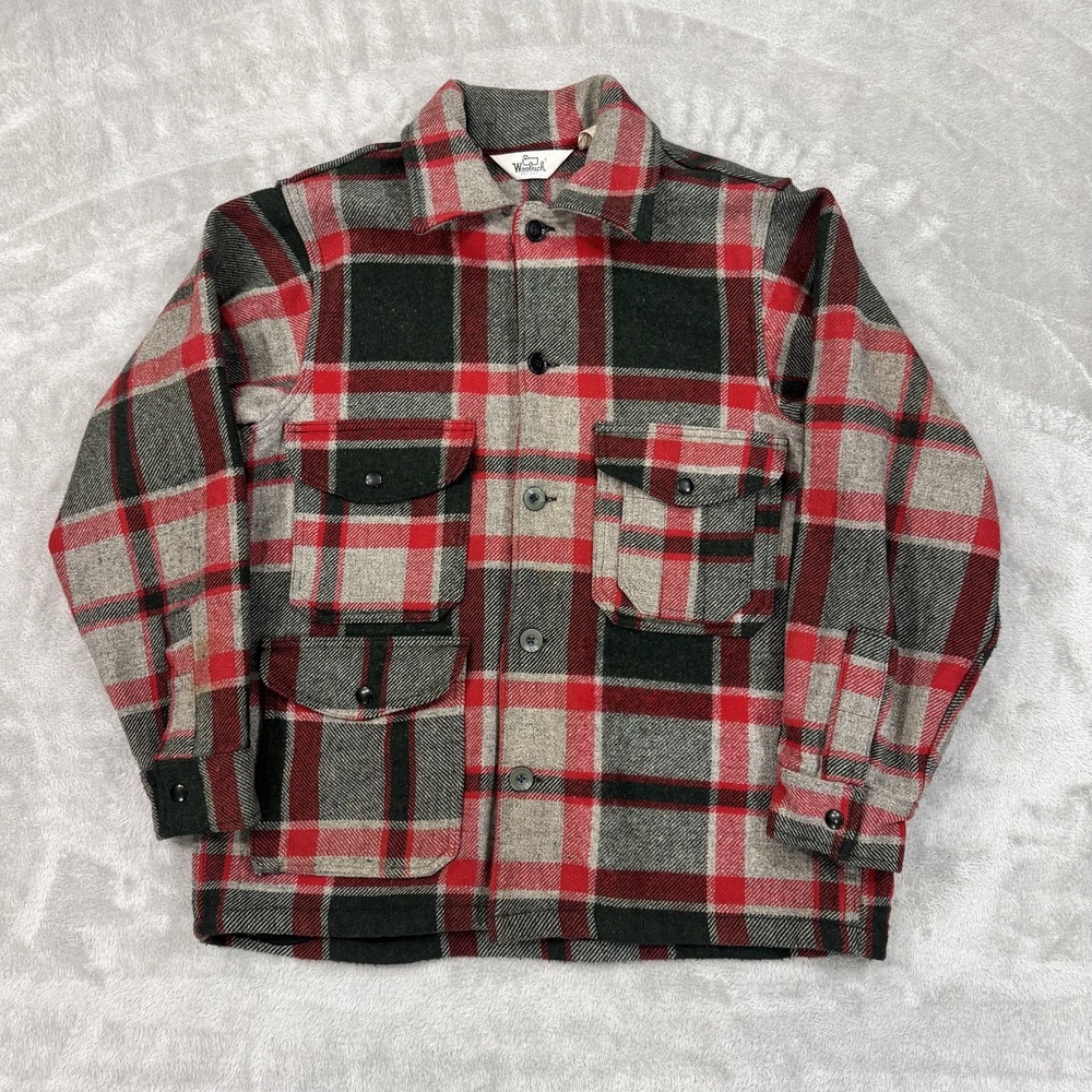 Vintage Woolrich Jacket Mens 44 Red Gray Heavy Wool Cruiser 503 Hunting Coat 80s